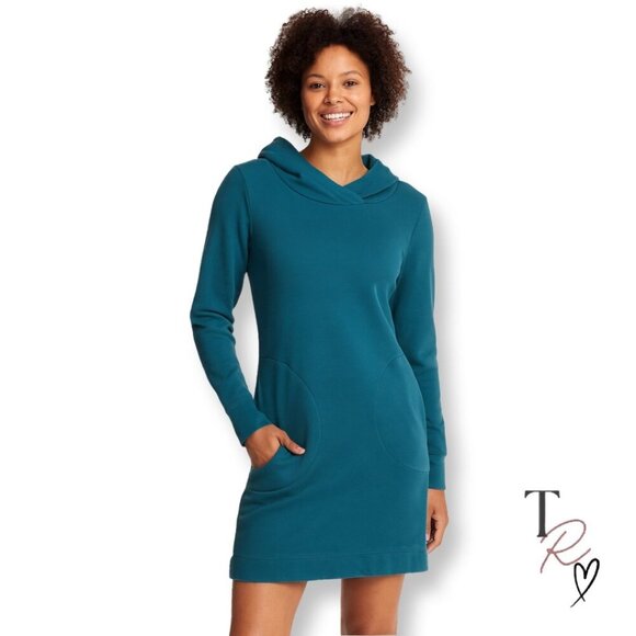Horny Toad Fleece Lined Hoodie Sweater Dress Turquoise XS Cozy Warm Pullover - Picture 1 of 11